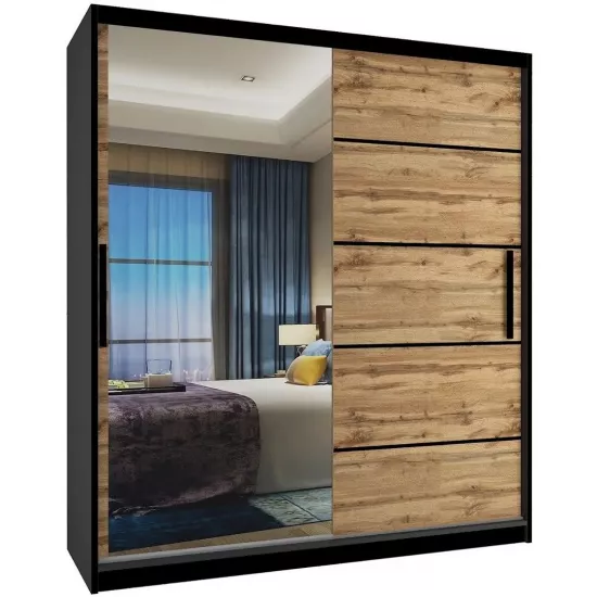 Dulap glisant Belini MZ SZP2/0/B/DW/0/BL (133x218x60), Wotan Oak/Black