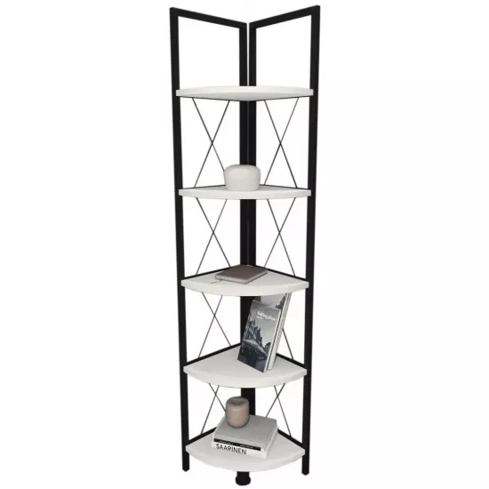 Raft de colț Fabulous 5 Shelves, 33,5 cm x 159,5 cm x 33,5 cm, White/Black