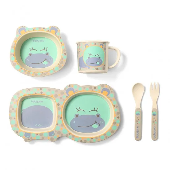 Set veselă pentru copii BabyOno HIPHIP BAMBOO din bambus Blue