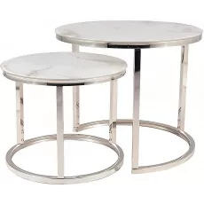 Măsuţă cafea Signal Atlanta B II, Ø53 cm, White Marble/Chrome