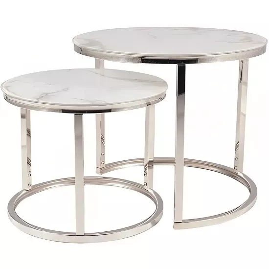 Набор журнальных столиков Signal Atlanta B II, White Marble/Chrome