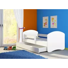 Pat copii ACMA Meble Acma II, 80x160 bariera/sertar/saltea 7cm, 80x160 cm, White