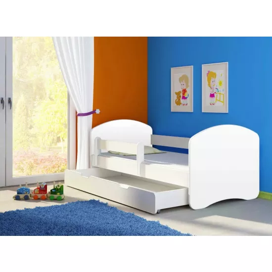 Pat copii ACMA Meble Acma II, 80x160 bariera/sertar/saltea 7cm, 80x160 cm, White