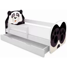 Детская кровать ACMA Meble Acma VII Animals/Panda, 80x160 бортик/ящик/матрас 7cm, 80x160 см, White/Black