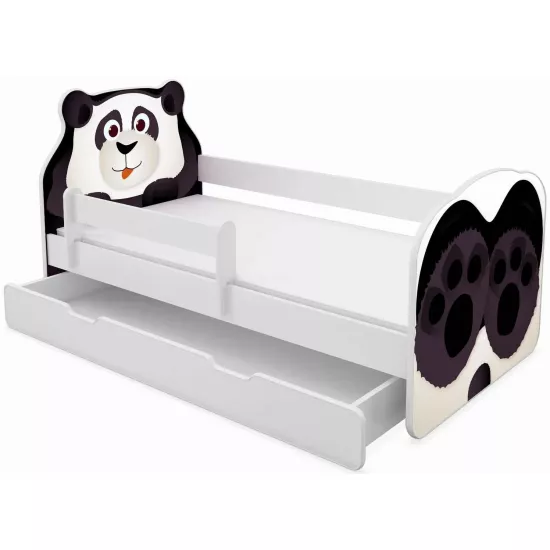Детская кровать ACMA Meble Acma VII Animals/Panda, 80x160 бортик/ящик/матрас 7cm, 80x160 см, White/Black