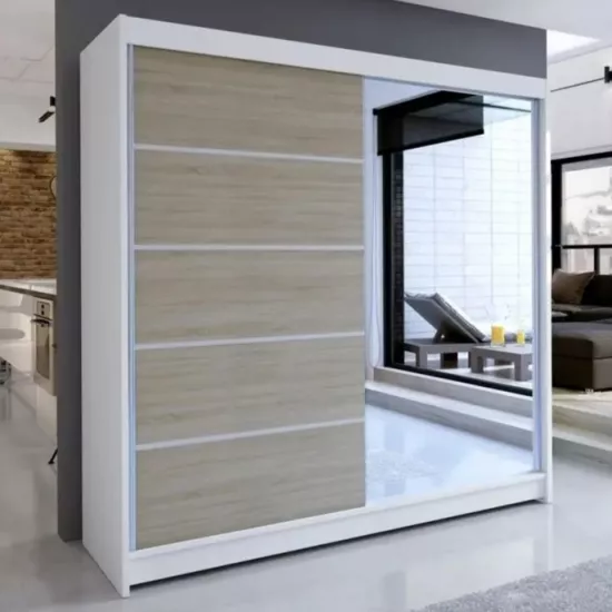 Dulap glisant Space Meble Talin III (180x215x58), White Matte/Sonoma