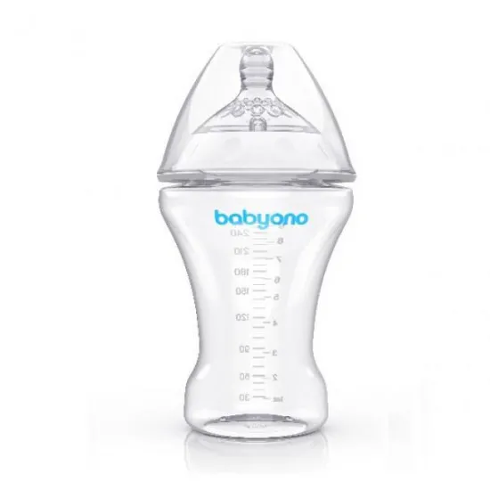 Biberon anti-colic 260 ml BabyOno NATURAL NURSING Transparent