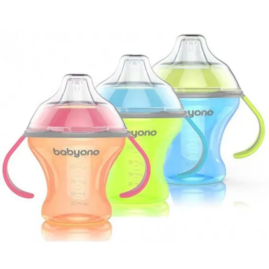 CanÄ? anti-scurgere 180 ml BabyOno NATURAL NURSING cu mustiuc moale Orange