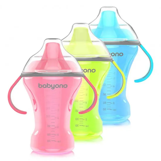 CanÄ? anti-scurgere 260 ml BabyOno NATURAL NURSING cu mustiuc moale Blue