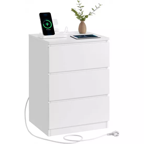 Noptieră Vasagle LET631W14 (40 cm) cu priza incorporata, White