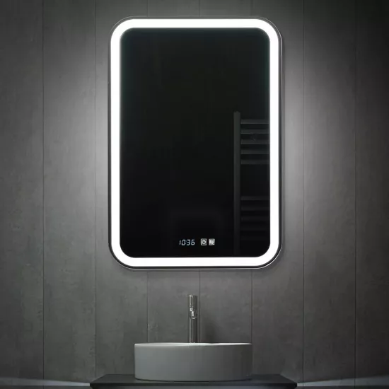 Зеркало для ванной PS с подсветкой LED с часами и подогревом, 72x60cm