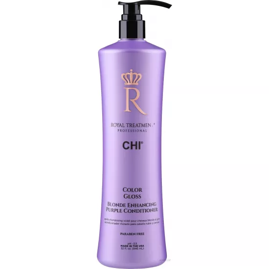 Sampon pentru eliminarea nuanței gălbuie a părului CHI Royal Treatment Color Gloss Blonde Enhancing Purple Shampoo, 946 ml