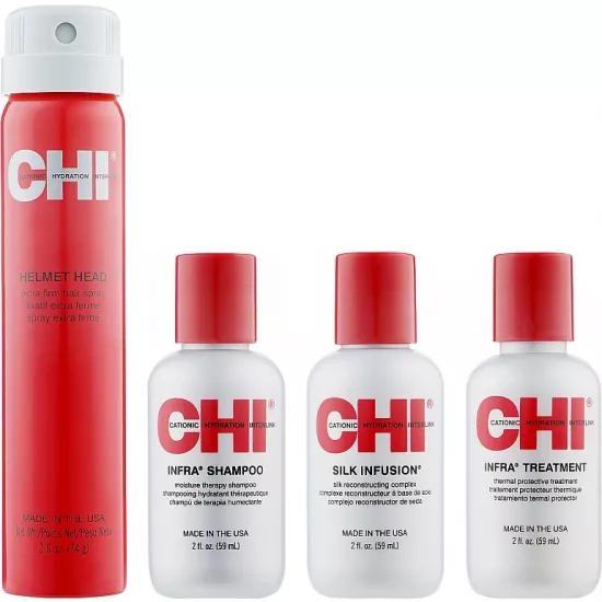 Set CHI Infra Protect & Hold Travel Kit (sh/59ml + cond/59ml + h/treat/59ml + spray/74g)