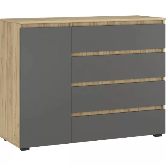 Comodă Magnus Grand 1D4S, 120x45x92 cm, Stejar Kraft Auriu / Grafit Gri