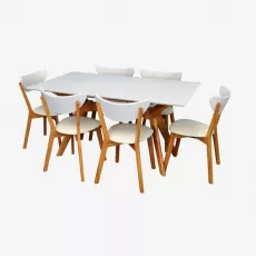 Set de mobilă Eva Raffles Rectangular White/Bella beech + 6 Cameroon White/Bella beech