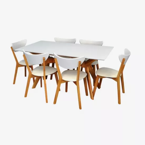 Set de mobilă Eva Raffles Rectangular White/Bella beech + 6 Cameroon White/Bella beech