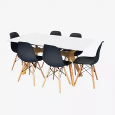 Set de mobilă Eva Raffles Rectangular White/Bella beech + 6 LC-021 Black