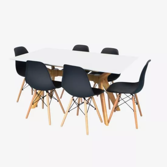 Set de mobilÄ? Eva Raffles Rectangular White/Bella beech + 6 LC-021 Black