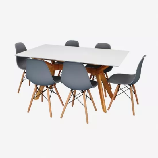 Set de mobilÄ? Eva Raffles Rectangular White/Bella beech + 6 LC-021 Grey