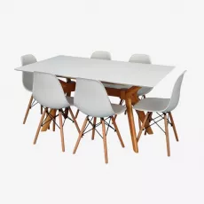 Set de mobilă Eva Raffles Rectangular White/Bella beech + 6 LC-021 White