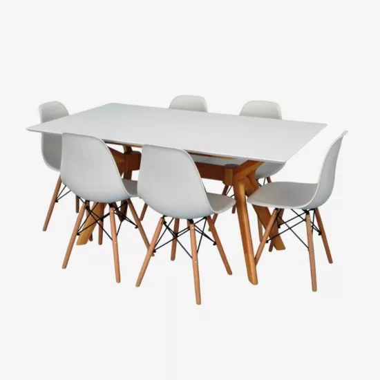 Set de mobilă Eva Raffles Rectangular White/Bella beech + 6 LC-021 White