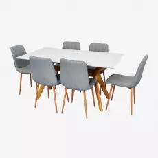 Set de mobilă Eva Raffles Rectangular White/Bella beech + 6 XR-154Wo Light grey 3