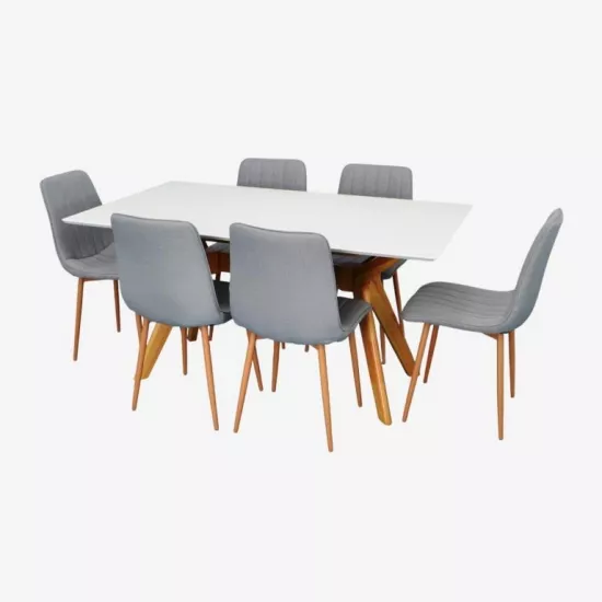 Set de mobilÄ? Eva Raffles Rectangular White/Bella beech + 6 XR-154Wo Light grey 3