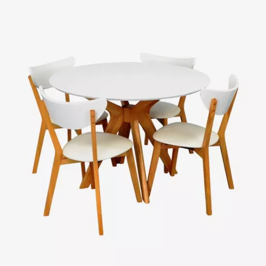 Set de mobilă Eva Raffles Round White/Bella beech + 4 CAMEROON White/Bella beech