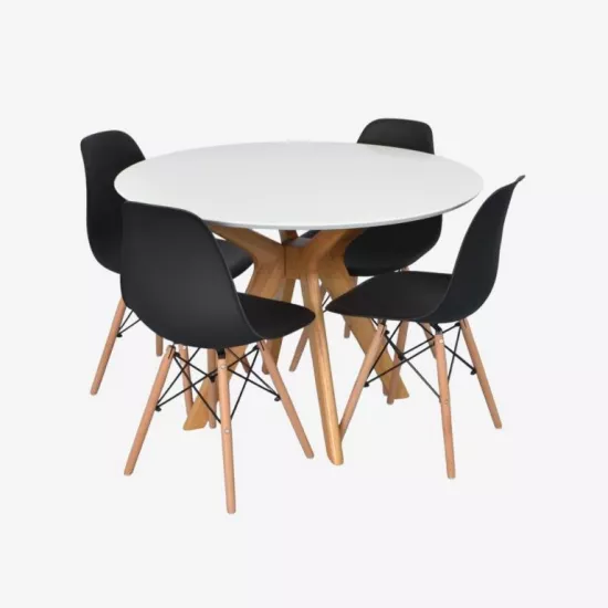 Set de mobilă Eva Raffles Round White/Bella beech + 4 LC-021 Black