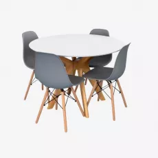 Set de mobilă Eva Raffles Round White/Bella beech + 4 LC-021 Grey