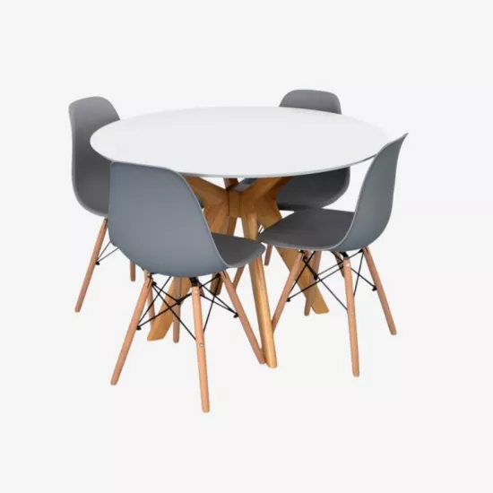 Set de mobilă Eva Raffles Round White/Bella beech + 4 LC-021 Grey