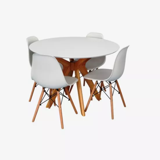 Set de mobilă Eva Raffles Round White/Bella beech + 4 LC-021 White