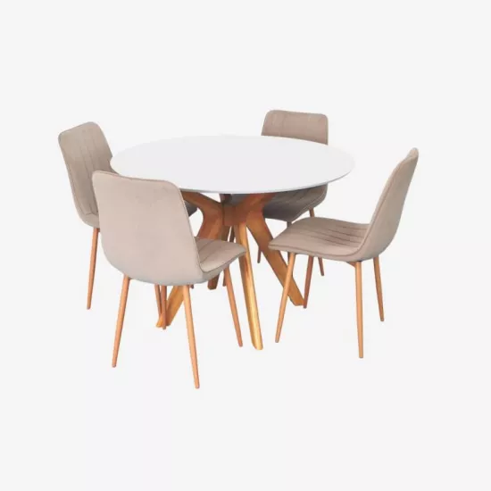 Set de mobilă Eva Raffles Round White/Bella beech + 4 XR-154Wo Light beige 8