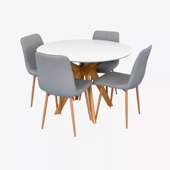 Set de mobilă Eva Raffles Round White/Bella beech + 4 XR-154Wo Light grey 3