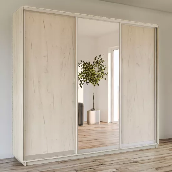 Dulap glisant Garant Standart, 200x220x60 cm, 2 PAL + 1 oglinda, White Сraft Oak