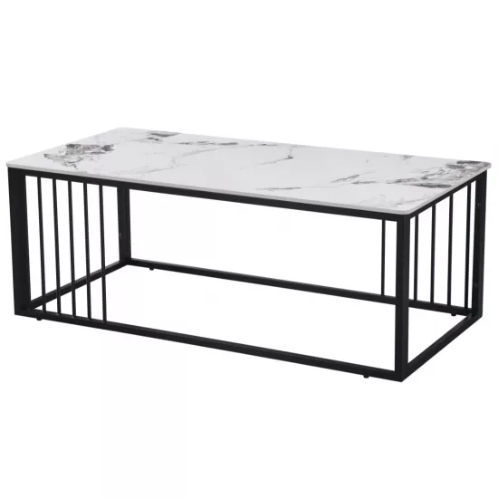 Măsuţă cafea Yasen CT-2476, 120х60 cm, White Marble/Black Legs