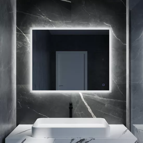 Oglindă pentru baie Moonglass Lyra 80x60 cm, cu 2 senzori, iluminare și încălzire