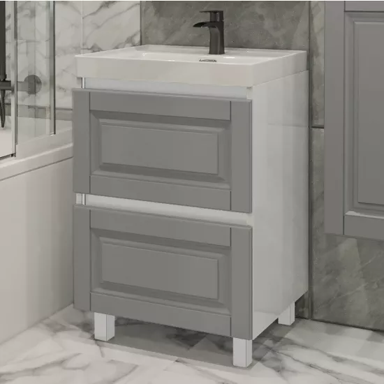 Dulap cu lavoar PS ВКД-60(2), 60 cm, Gri mat