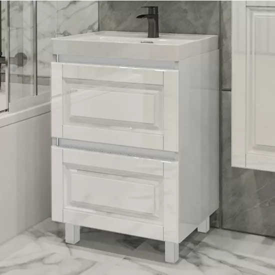 Dulap cu lavoar PS ВКДТБ-60(2), 60 cm, White gloss