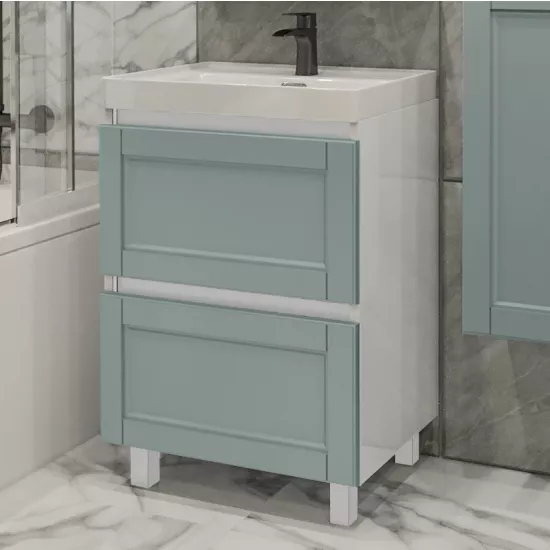 Тумба с раковиной PS ВКДТБ-90(2), 90 см, Светло зеленый-матовый