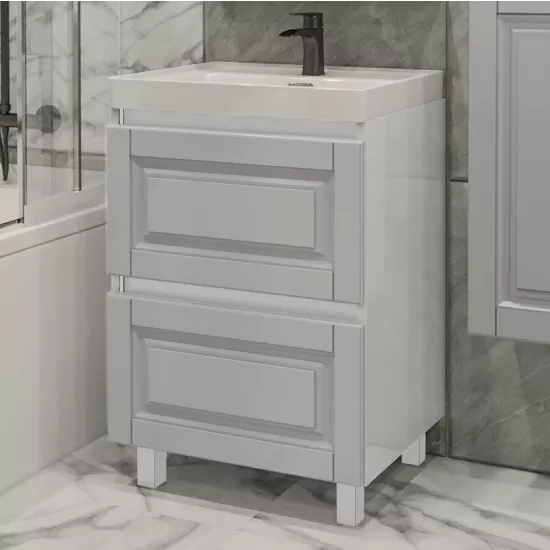 Dulap cu lavoar PS ВКДТБ-90(2), 90 cm, Gri deschis mat