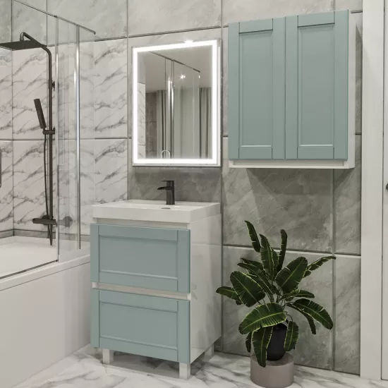 Set de mobila de baie PS Lotos 60-60 (vops./PAL), Verde deschis mat