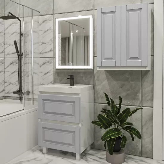 Set de mobila de baie PS Lotos 80-60 (vops./vops.), Gri deschis mat