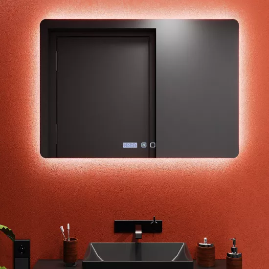 Oglindă pentru baie Bayro Moon 100x80, LED touch neutru cu dezaburire, ceas si termometru (124188)