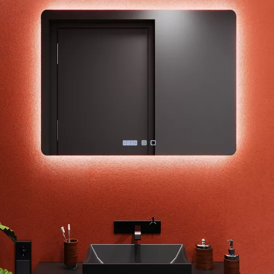 Зеркало для ванной Bayro Moon 90x80, LED touch нейтральный c подогревом, часами и термометром (124194)