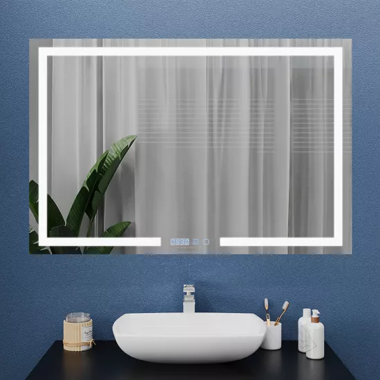 Oglindă pentru baie Bayro Otto 120x80, LED touch cu dezaburire, ceas si termometru (120667)