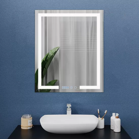 Oglindă pentru baie Bayro Otto 60x80, LED touch cu dezaburire, ceas si termometru (120668)