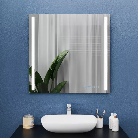 Oglindă pentru baie Bayro Sigma 80x80, LED touch cu dezaburire, ceas si termometru (121769)
