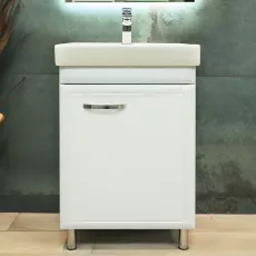 Шкаф для ванной Bayro Allure напольный с умывальником Sanovit Neon 500, Белый мат (121112_108404)