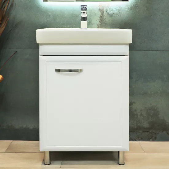Шкаф для ванной Bayro Allure напольный с умывальником Sanovit Neon 500, Белый мат (121112_108404)